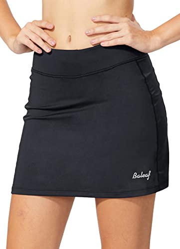 BALEAF Women's Tennis Skirts Golf Skorts Lightweight Athletic Skirts with Shorts Pockets Running Workout Sports Black Size L