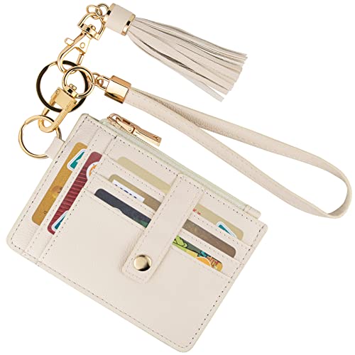 KNGITRYI Small Wallet for Women RFID Card Holder,Wristlet Keychain with Wallet,key chain wallet women Wristlet Wallets for Women MenBeige