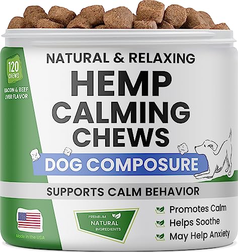 Advanced Dog Calming Chews - Anxiety Relief Treats w/Melatonin + Valerian Root - Calm & Sleep Aid Bites - Stress Relief During Fireworks, Storms, Separation - Anti Anxiety & Aggression Pills -120Ct