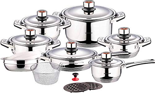 Swiss Inox 18-Piece Stainless Steel Cookware Set, Includes Induction Compatible Fry Pots, Pans, Saucepan, Casserole
