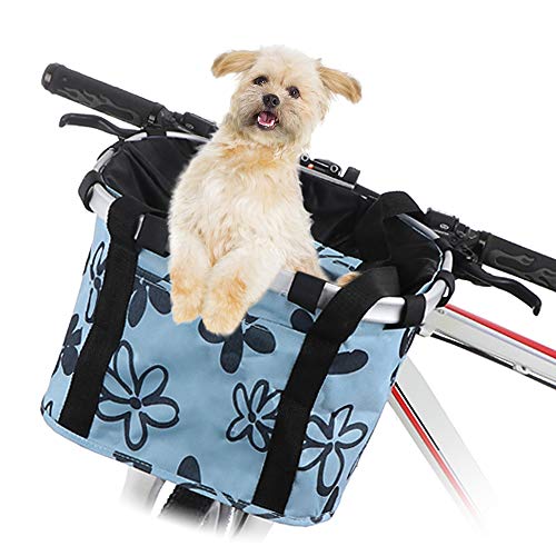 Lixada Bike Basket Detachable Folding Bicycle Small Dog Bike Front Carrier Baskets with Cute Pattern Removable Quick Release Cycling Handlebar Bag Mountain Bike Women Picnic Shopping Commuting