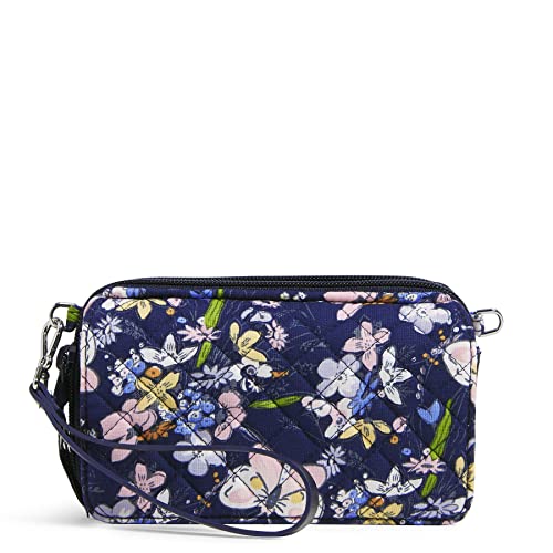 Vera Bradley Women's Cotton All in One Crossbody Purse With RFID Protection, Bloom Boom Navy - Recycled Cotton, One Size