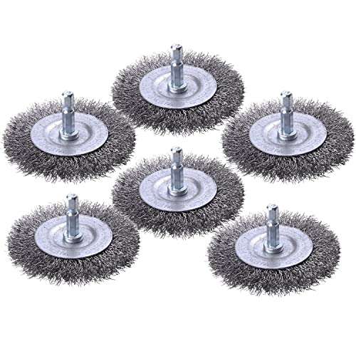 6 Pack Wire Wheel Brush for Drill, WENORA Wire Brush for Drill 1/4 Inch Hex Shank, Coarse Carbon Steel Crimped Wire Wheel Drill for Cleaning Rust, Wire Brush Drill Attachments