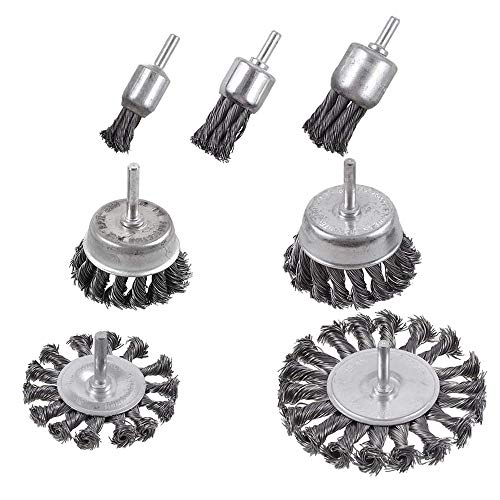 Rocaris 7Pcs Twist Knot Wire Wheel Brush for Drill Crimped Cup Wire Wheels Brush Set for Drill with 1/4-Inch Shank For Rust Removal, Corrosion and Scrub Surfaces