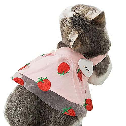 Anelekor Pet Dress Dog Vest Skirt Breathable Princess Dresses Doggy Summer Outfits Girl Puppy Clothes Lovely Strawberry Sleeveless T-Shirt for Cat and Small Medium Dogs (Medium, D), Pink