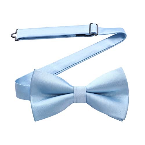 HISDERN Blue Bow Ties for Men Bowties Pretied Baby Blue Solid Color Classic Satin Bow Tie Formal Business Tuxedo Adjustable Bowtie for Wedding Party