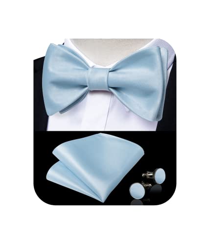 DiBanGu Light Blue Bow Ties for Men Self Tie Bow Tie and Pocket Square Set Sky Blue Baby Blue Formal Tuxedo Bow Tie
