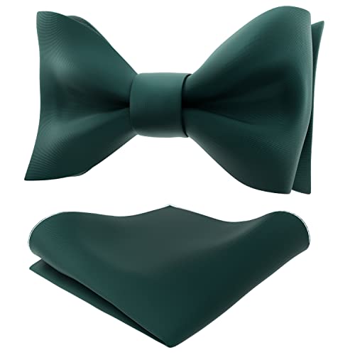 Adam Young Men's Hunter Green Self Tie Bow Tie with Pocket Square Formal Satin Classy Bowtie for Tuxedo Faux Silk (Classic, Dark Green)