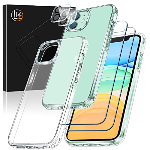 LK [5-in-1 for iPhone 11 Case, with 2 Pcs 9H Tempered Glass Screen Protector + 2 Lens Protector, Matte-Finish, Shockproof Dropproof, Anti-Scratch Phone Case Cover Kit for iPhone 11, Clear