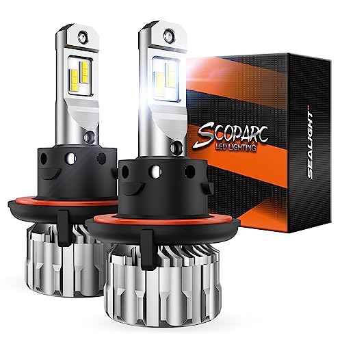 SEALIGHT H13 LED Headlight Bulbs, 18000 Lumens 600% Brighter 6500K Cool White, High Beam/Low Beam 9008 LED Bulbs Up 60000 Hours Lifespan, Plug-N-Play Halogen Replace Kit with Cooling Fan, Pack of 2