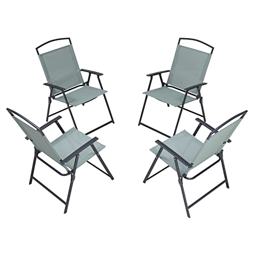 Crestlive Products Set of 4 Patio Folding Chairs 4-Pack Dining Chairs Outdoor Portable Sling with Armrest for Camping, Beach, Garden, Pool, Backyard, Deck(Green)