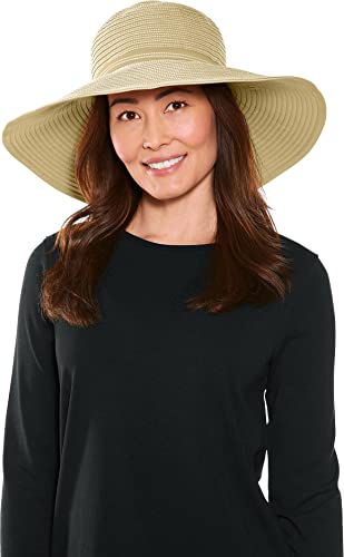 Coolibar UPF 50+ Women's Reversible Zoey Ribbon Hat - Sun Protective (One Size- Natural/White)