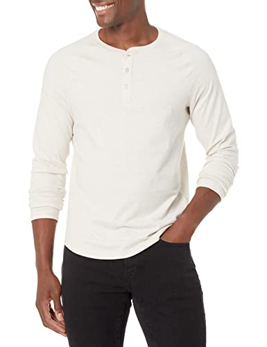 Amazon Essentials Men's Slim-Fit Long-Sleeve Henley Shirt, Oatmeal Heather, Medium