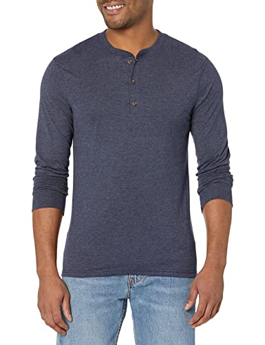 Hanes Originals T-Shirt, Long Sleeve Cotton Henley Tees for Men, Athletic Navy Heather, Large