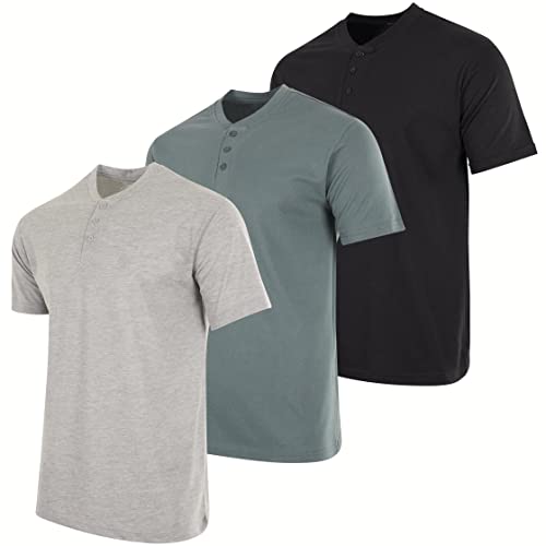 Mens Cotton Short Sleeve Henley T-Shirt Placket Casual Workwear Fashion Shirts Lounge Active Athletic Workout Quick Dry Fit Sleep Summer Wicking Sleep Cool Pajama Workout Quick Dry Dri Fit-Set 5,3XL