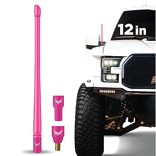 EcoAuto Radio Antenna for Trucks (12" Flexible) - Dodge Ram 1500 Accessories, Ford F150 Accessories, Car Antenna for Vehicles GMC & Chevy Trucks, Jeep Wrangler, Gladiator - Anti-Theft (Pink)