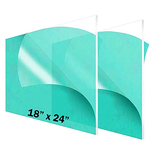 (2 Pack) 1/4" Thick Clear Acrylic Sheets - 18 x 24" Pre-Cut Plexiglass Sheets for Craft Projects, Signs, Sneeze Guard, and More - Cut with Laser, Power Saw, or Hand Tools  No Knives