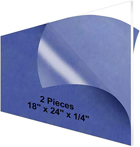 Clear Cast Acrylic Sheets 1/4 inch Thick,2 Pack 18x24 inch Clear Large Acrylic Plexiglass Sheet,1/4 Clear Acrylic Sheet 18x24 inch for Signs,Display,Windows Replacement,Tabletop,Machine Screen,Shelf