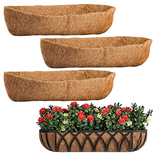 O-FarFarm 4 Packs Coco Liners for Planters 30 Inch, Coconut Fiber Window Box Liners Planter Insert Trough Planter, Coconut Basket Liners for Outdoor Plants