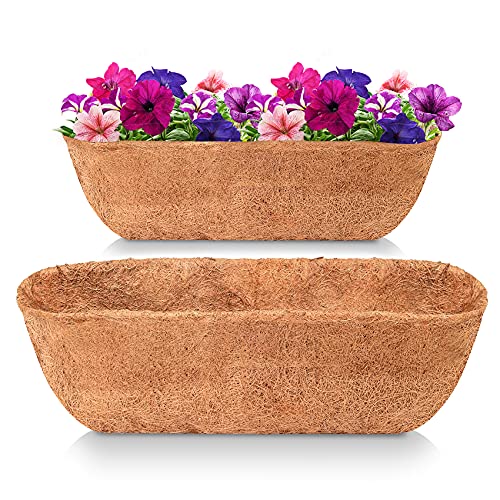 LAVEVE 30 Inch Trough Coco Liners, Pre-Formed Replacement Cocount Fiber Liner, 2 Pcs 100% Natural Thick Coconut Fiber Liner for Garden Flowers Basket Planter/Window Flower Box/Vegetables Pot