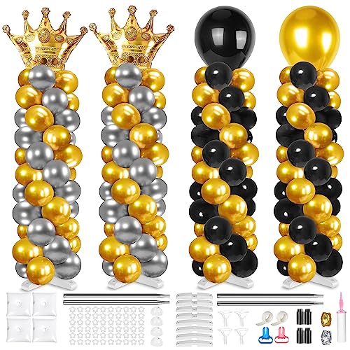 Toosci 4 Sets Adjustable Balloon Column Stand and Balloon Pump, 9 Feet Metal Balloon Stands for Floor, Balloon Column kit for Baby Shower Graduation Wedding Birthday Party