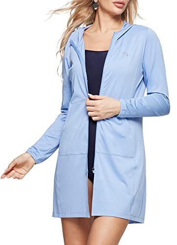 BALEAF Women's SPF Swim Coverups Long Sleeve Shirt Summer Jacket Breathable Zip Sun Cover Up Clothing Swimming Beach Boating Blue L