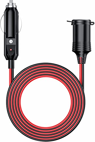 KEWIG 4.9FT Cigarette Lighter Extension Cord, 12V 24V Cigarette Lighter Plug to Socket, 16AWG Heavy Duty Extension Cable with 15A Fuse and LED Indicator