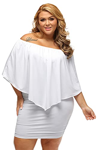 Gloria&Sarah Women's Sexy Off Shoulder Ruffles Multiple Dressing Layered Plus Size Mini Dress,White,XX-Large