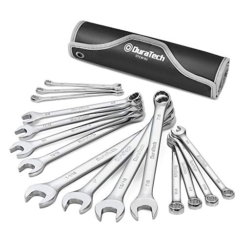 DURATECH Combination Wrench Set, SAE, 15-Piece, 1/4'' to 1-1/16'', 12-Point, CR-V Steel, with Rolling Pouch