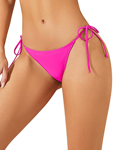 Yonique Women Thong Bikini Bottom String Tie Side Swimsuit Bottom Sexy Bathing Suit Bottom Hot Pink L