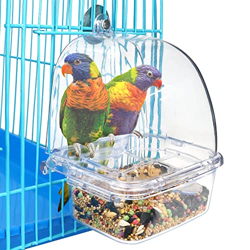 Nobgum Automatic Bird Water Feeder, Clear Bird Water Dispenser, Parakeet Food Container with Strew, Bird Cage Accessories for Parrot Budgies Finch Canaries Cockatiel