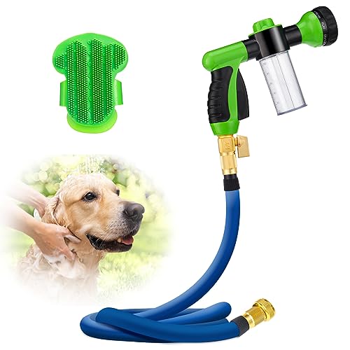 MEWTOGO Pet Bathing Tool Set with 3/4'' US Standard Hose, Durable Dog Bathing Sprayer Set with 8 Spray Modes, Easy to Inatall for Pet Dog Horse Showering