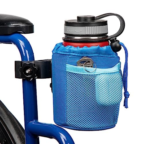 KEMIMOTO Walker Cup Holder, Wheelchair Cup Holder, Oxford Fabric Drink Cup Holder with Alligator Clamp for Stroller, Scooter, Wheelchair, Walker, Motorcycle, ATV, Bike, Golf Cart, Blue