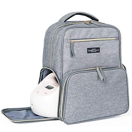 Breast Pump Backpack Diaper Bag - Multi-Function Cooler and Moistureproof Bag for Mother Baby Bottle Breast Milk Pump Mommy Outdoor Working Backpack with Insulation Pocket (Grey)