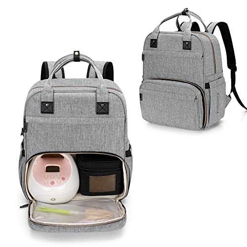 Fasrom Breast Pump Bag Backpack for Working Moms, Pumping Carrying Bag with Laptop Sleeve, Gray (Empty Bag Only)