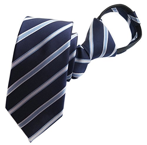 Mens Classic Repp Blue Navy Grey Clip on Woven Silk Ties Leisure Zip up Neckties