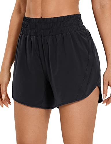 CRZ YOGA Womens Mid Waisted Running Shorts Liner - 5'' Quick Dry Athletic Sport Workout Track Shorts Zip Pocket Black XX-Small