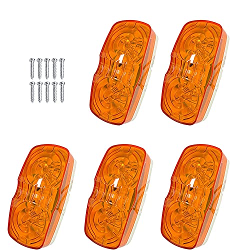 HHCSOP 5Pcs Amber Trailer Marker Light 10 LED Double Bullseye Side Marker Light Rectangular Led Lamp Surface Mount for RV Truck Camper ORV ATV Motorcycle, 2" x 4" IP67 Waterproof DOT Certified