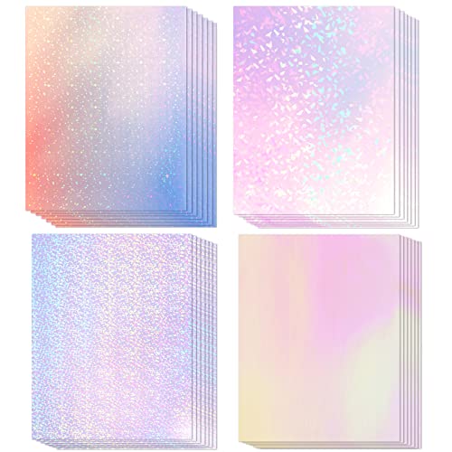 36 Sheets Holographic Sticker Paper, Transparent Holographic Vinyl Laminate Film, Clear Overlay Lamination Sticker Paper Self Adhesive Waterproof - Gem, Dot, Colorful, Star Patterns/8.5x11 inch