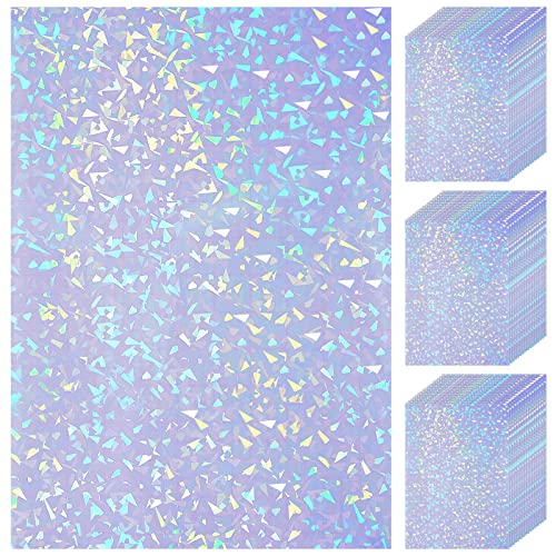 Nezyo 60 Sheets Holographic Laminate Sheets Clear Glitter A4 Size Vinyl Sticker Paper Holographic Overlay Self Adhesive Waterproof Transparent Film, 11.7 x 8.3 Inch (Broken Grass)
