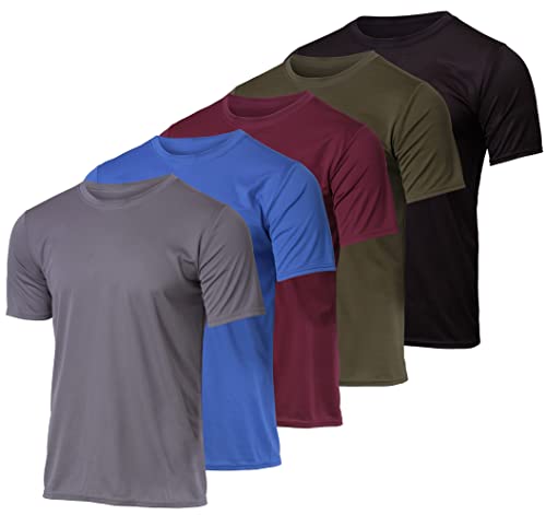 5 Pack:Mens Mesh Active Wear T-Shirt Essentials Performance Workout Gym Training Quick Dry Fit Dri Tech Breathable Short Sleeve Crew Under Shirt Athletic Sport Running Top Exercise SPF- Set 4 M