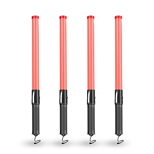 E-riding 21 inch Signal Traffic Safety Baton 4 Pieces Led Light Multifunction Traffic Wand with 2 Flashing Modes, Using 2 C-Size Batteries (Not Included)