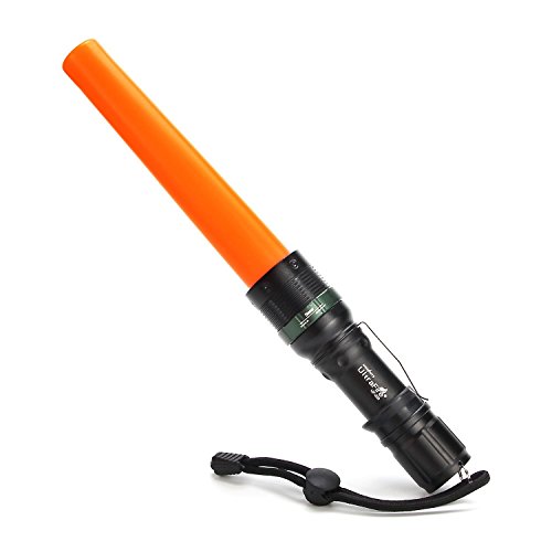 UltraFire 11-Inch Signal Traffic Wand LED Flashlight with Strobe Mode, Wrist Strap Lanyard, 250 Lumens, Orange Finish