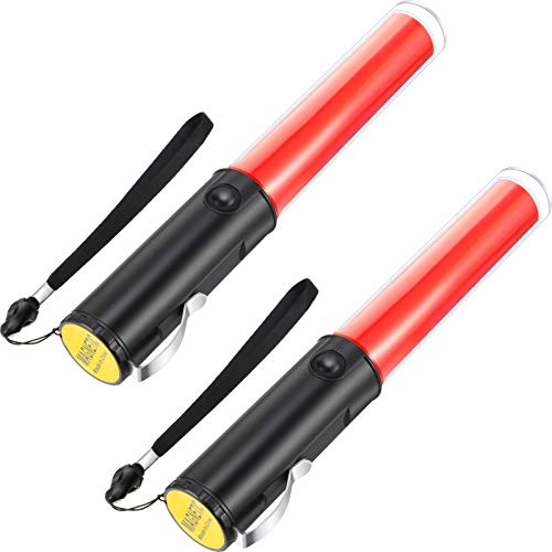 2 Pieces LED Signal Wand Traffic Flashlight Traffic Flashing LED Light Control Wand Signal Traffic Baton Flashlight Emergency Signal Wand for Outdoor Camping Hiking (Classic Style,11 Inch)