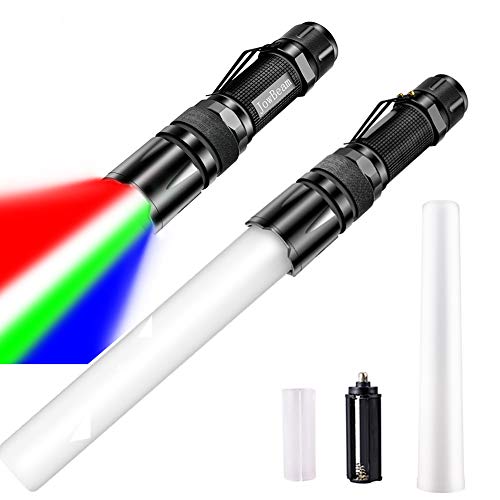 4 Colors in 1 11 inch LED Signal Traffic Wand,LED Tactical Flashlight,Red Green Blue White Flashlight,Focus Adjustable (2 packs 4 colors traffic wand)