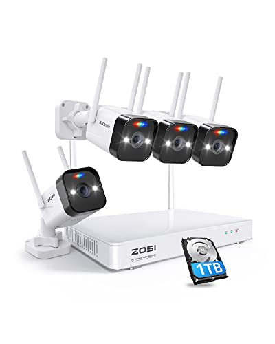 ZOSI 2K Spotlight Wireless Security Camera System with Two-Way Audio,8CH 3MP CCTV NVR with 1TB Hard Drive,4PCS 3.0MP Indoor Outdoor WiFi Surveillance Cameras,Color Night Vision,for Home 24/7 Record