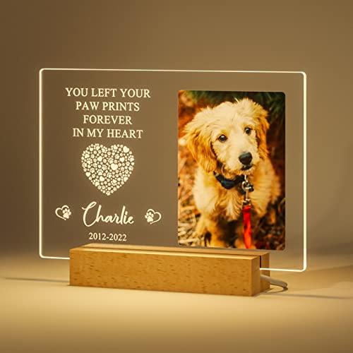 Bemaystar Personalized Pet Memorial Gifts Dog Memorial Gifts for Loss of Dog Pet Loss Gifts in Memory of Dog Night Lights Custom Dog Memorial Plaque Cat Memorial Photo Frame Pet Sympathy Gifts