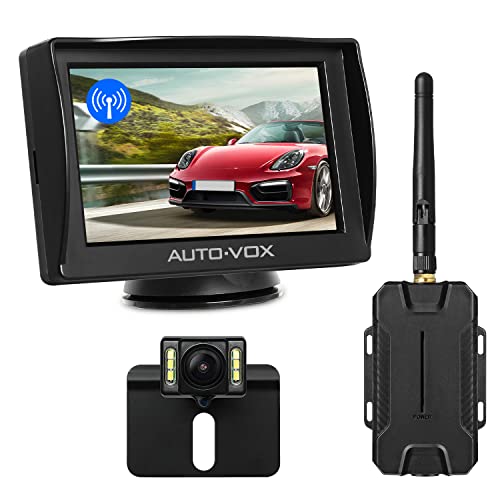 AUTO-VOX M1W Wireless Backup Camera with Stable Signal, Car Back Up Camera Systems with Super Night Vision (6 LEDs) HD Monitor Reverse Camera for Truck, Trailer, RV, Camper