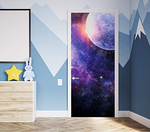 WOOHOOROO Galaxy Night Sky Stars Pattern Self-Adhesive DIY Door Sticker