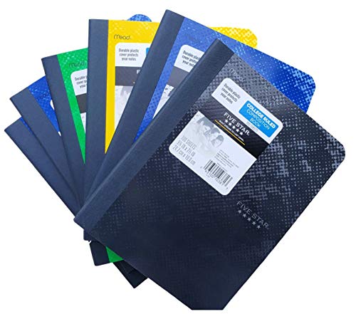 Five Star Composition Notebooks, College Ruled Comp Book, Lined Paper, School Supplies for College Students & K-12, 100 Sheets, 9-3/4" x 7-1/2", Colors Selected for You, Bitmap Design, 6 Pack